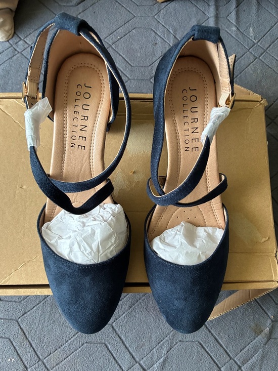 Journee Collection Shoes - Journee Collection Women’s Foster Navy Suede Ankle Strap Block Heels